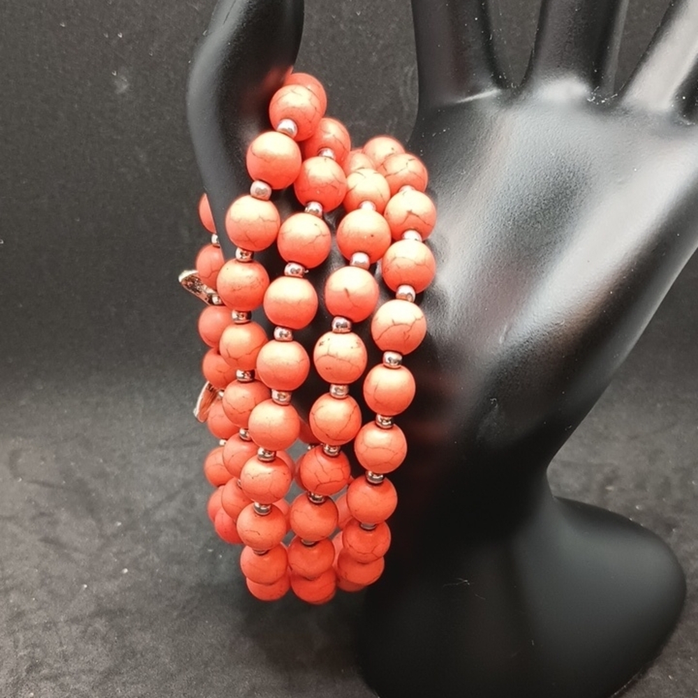 Vibrant Orange 4-layer Beaded Bracelet with Starfish Accent - Picture 3 of 3